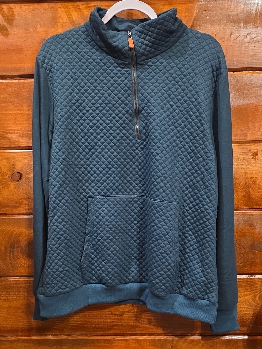 Quilted Half-Zip Pullover Hoodie - Teal Green